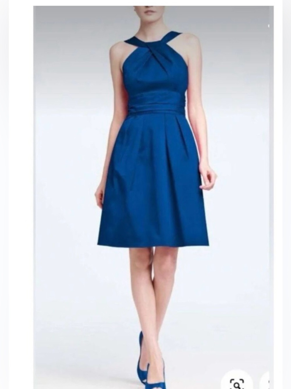 David's Bridal(Style 83690) Sz 4 Blue Bridesmaid Cocktail Halter Neck Dress
